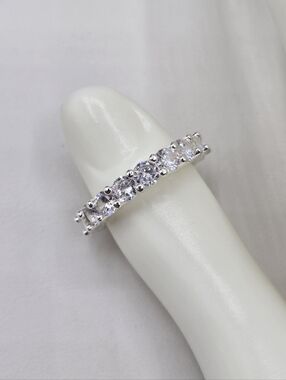 Swarovski Crystal Elements Silver Eternity Band Ring Clear Size 7.75 Bridal Prom